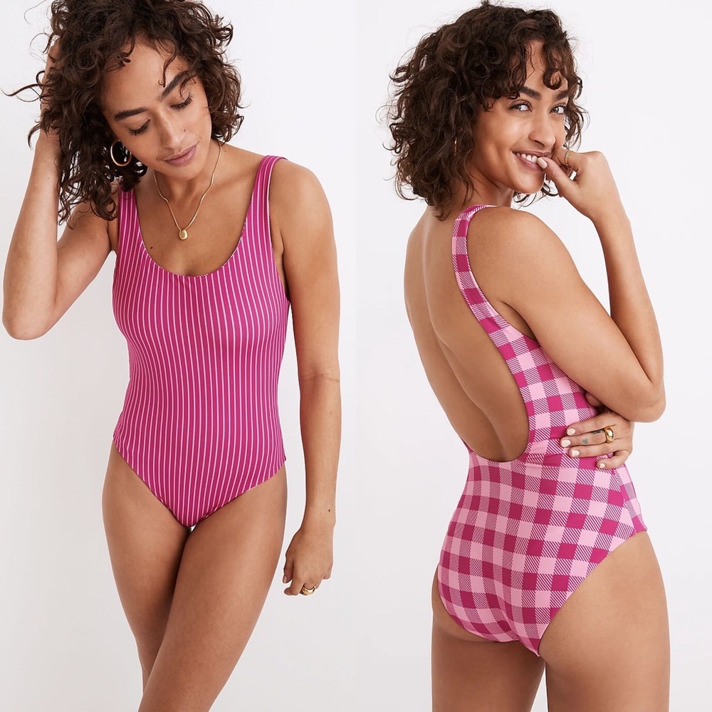NWT Solid & Striped Reversible Anne-Marie One-Piece Swimsuit in Gingham Check